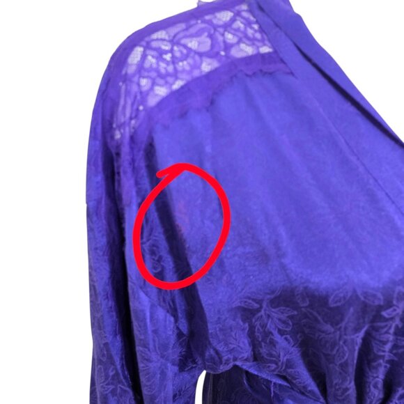 VICTORIAS SECRET Luxe Satin Jacquard Lace Inset Robe Size M L Royal Purple Belt - Picture 10 of 10